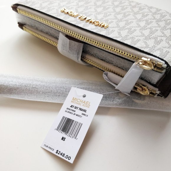 NWT Michael Kors Large Double Zip Wristlet in Vanilla - Picture 6 of 11
